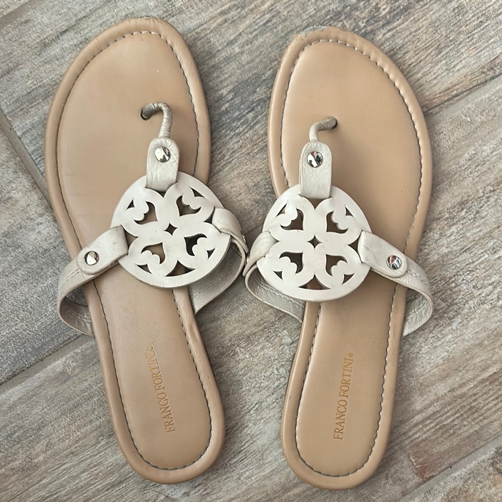 Franco Fortini White and Tan Sandals Elegant Design